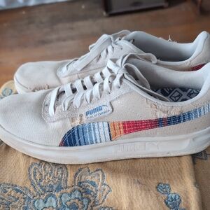 Puma Distressed Men's Beige California Sneakers with Colorful Stripe
